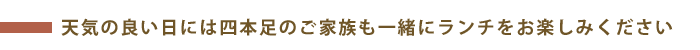 天気の良い日には四本足のご家族も一緒にランチをお楽しみください